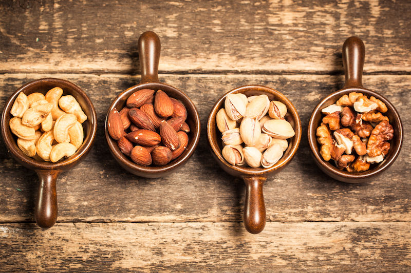 Mix nuts on wooden table